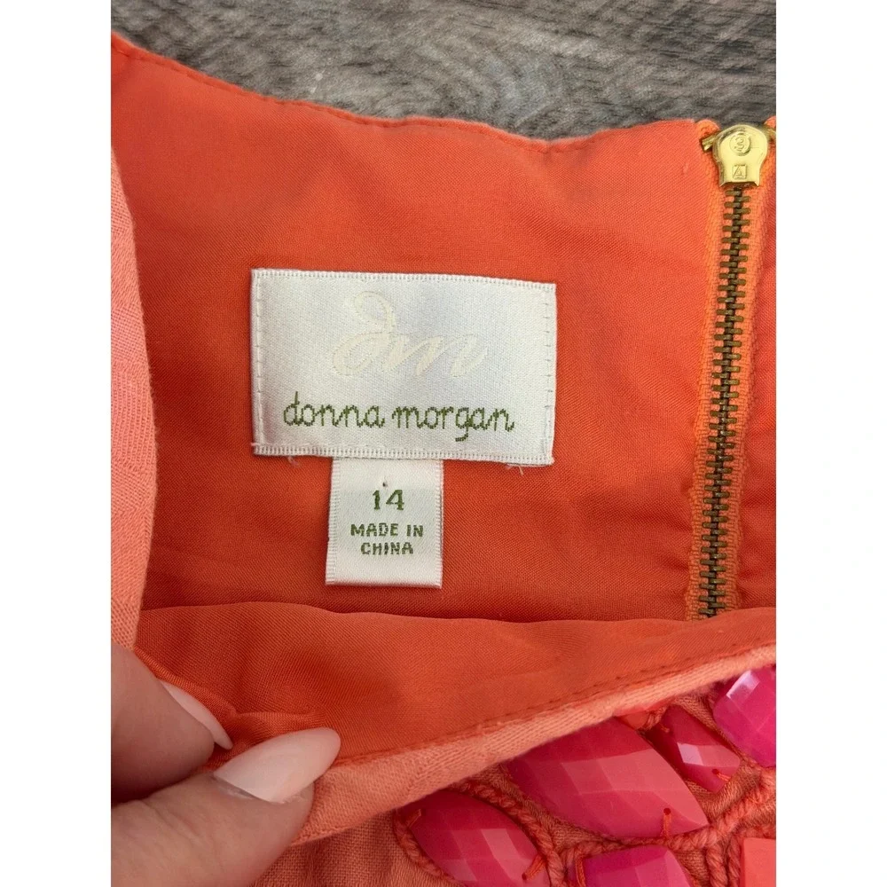 Donna Morgan Dress Size 14 Coral Pink‎ Beaded Neckline Shift Sleeveless